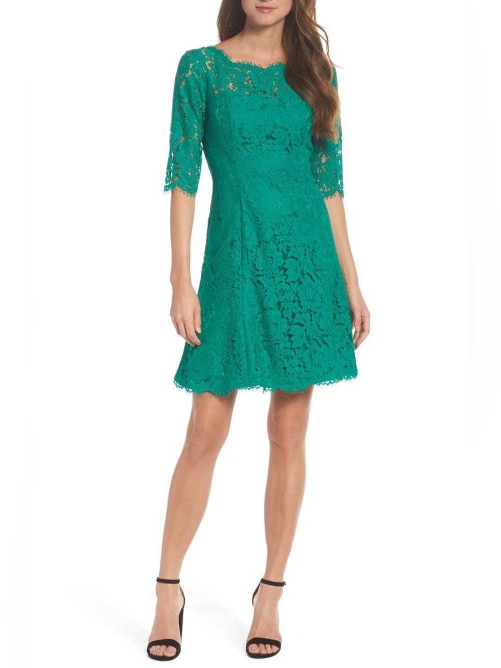 Eliza J Teal Lace Midi Dress